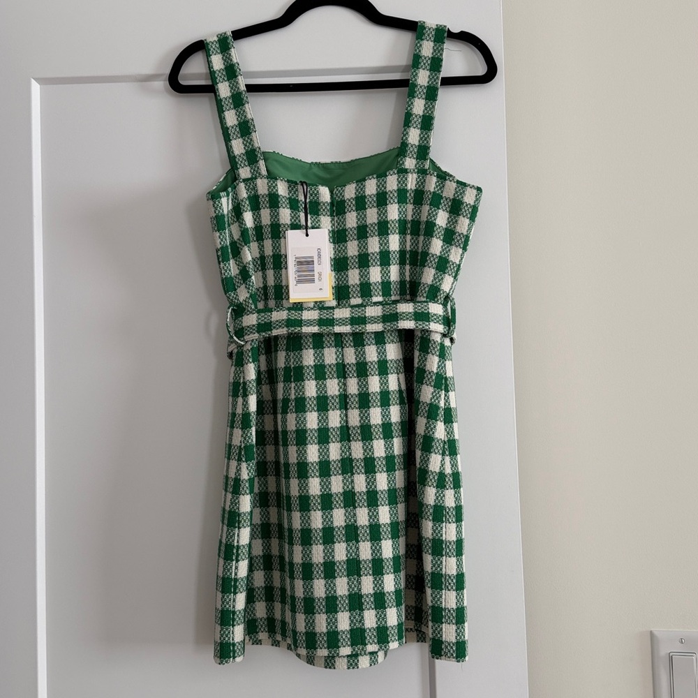 Kourt Green and White Gingham Mini Dress with Belt - Picture 4 of 11